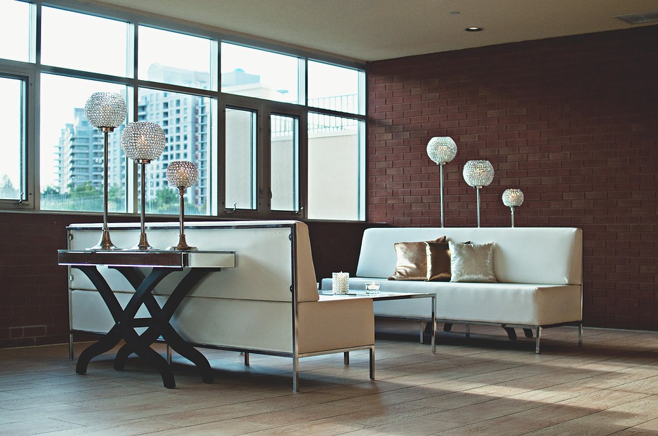 white elegant couch with a center table